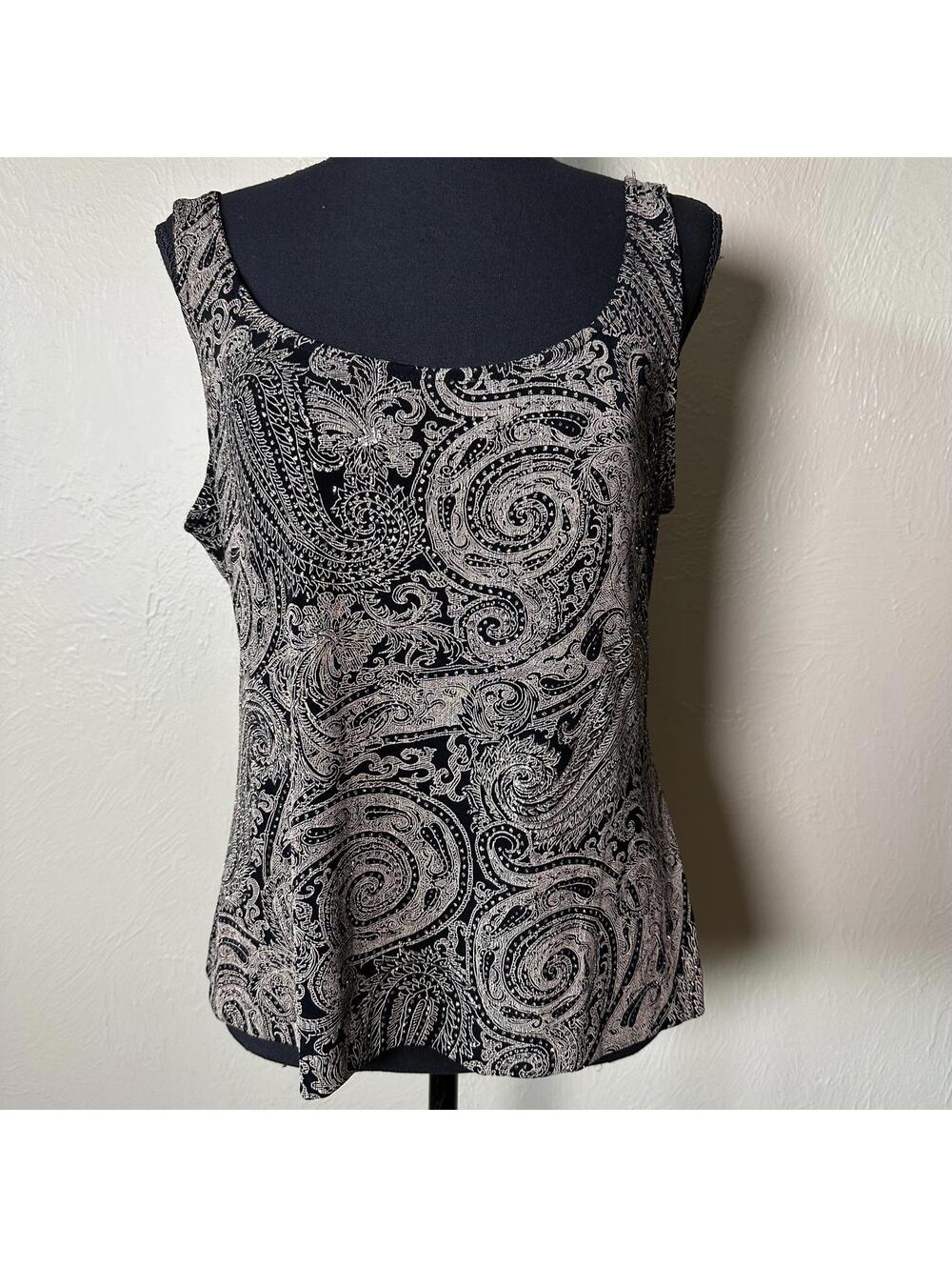 Alex Evenings Y2K Whimsigoth Metallic Paisley Sleeveless Top Black Gold L